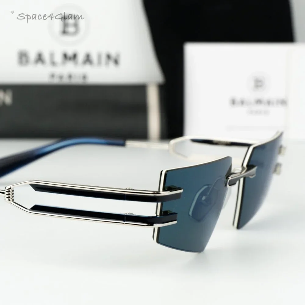 Balmain Men Sunglasses FIXE BPS-123E-54 Silver Blue Mirror Geometric BRAND NEW